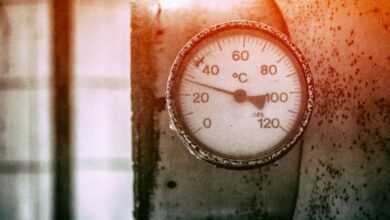 orange and white analog gauge