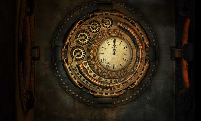 steampunk, clock, clockwork