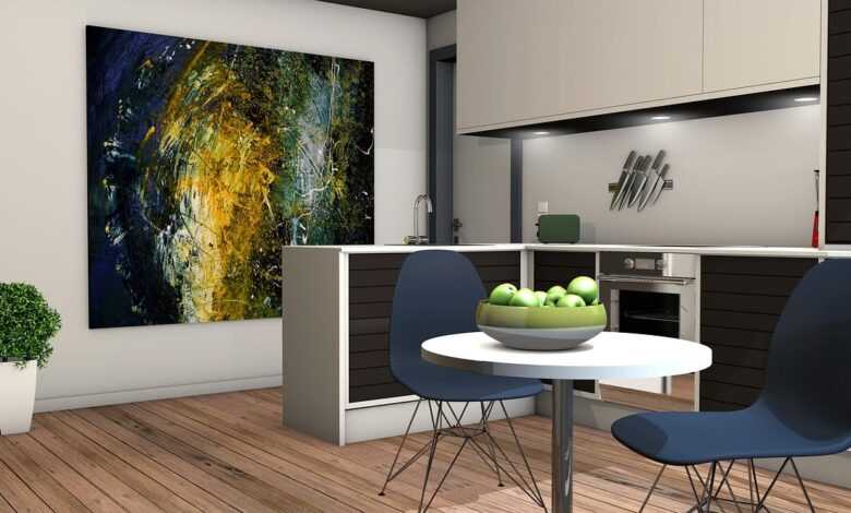 kitchen, living room, 3d mockup