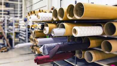 rolls of fabric, factory, material