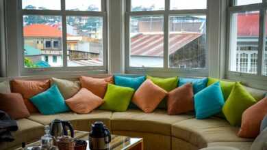 colorful, pillows, windows