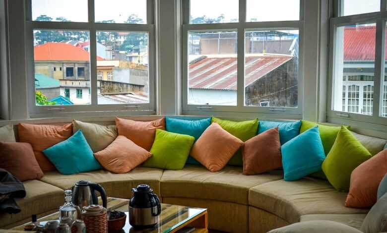 colorful, pillows, windows