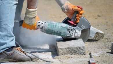 cutting granite stones, bending, work