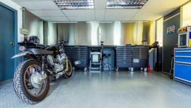 motorcycle, motorbike, garage