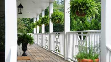 railing, porch, flowers