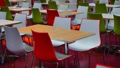 tables, chairs, sitting area