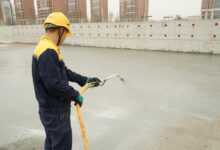 waterproofing, workers, construction site, roof top, men, working, spraying, safety gear, pressure spray, waterproofing, waterproofing, waterproofing, waterproofing, waterproofing