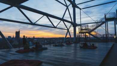 terrace, sunset, roof deck