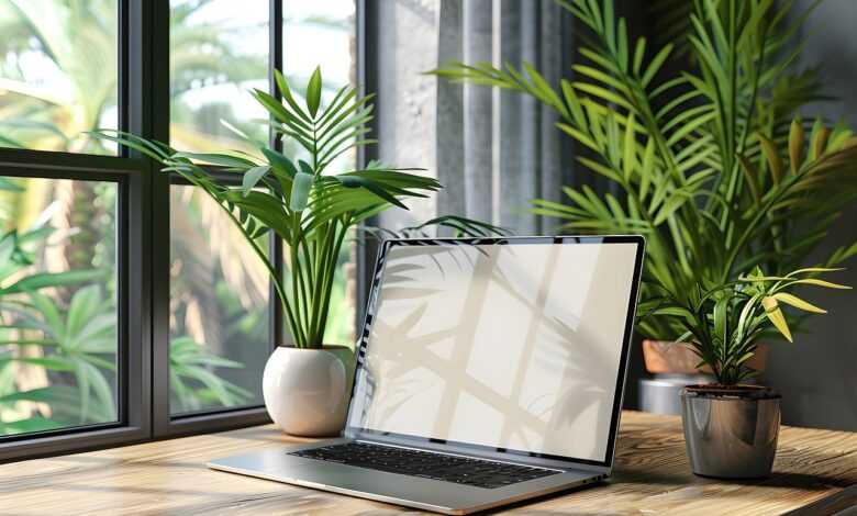 ai generated, laptop, houseplants